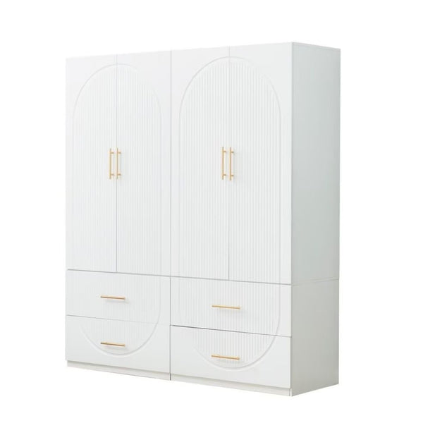 HomeRoots 74" White Carved Geometric Combo Dresser - Modern Storage Solution with Style & Functionality 569291