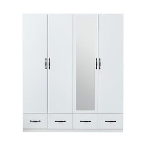 HomeRoots 74" White Mirrored Combo Dresser with 4 Drawers & Doors – Stylish Storage for Modern Bedrooms! 569292