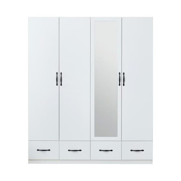 HomeRoots 74" White Mirrored Combo Dresser with 4 Drawers & Doors – Stylish Storage for Modern Bedrooms! 569292