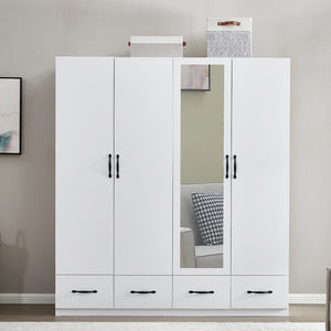Homeroots 74" White Mirrored Combo Dresser With Four Doors & Drawers - Stylish Storage Solution For Any Room  Manufactured Wood 569292