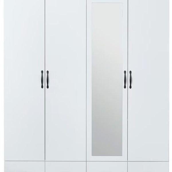 Homeroots 74" White Mirrored Combo Dresser With Four Doors & Drawers - Stylish Storage Solution For Any Room  Manufactured Wood 569292