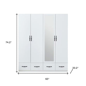 Homeroots 74" White Mirrored Combo Dresser With Four Doors & Drawers - Stylish Storage Solution For Any Room  Manufactured Wood 569292