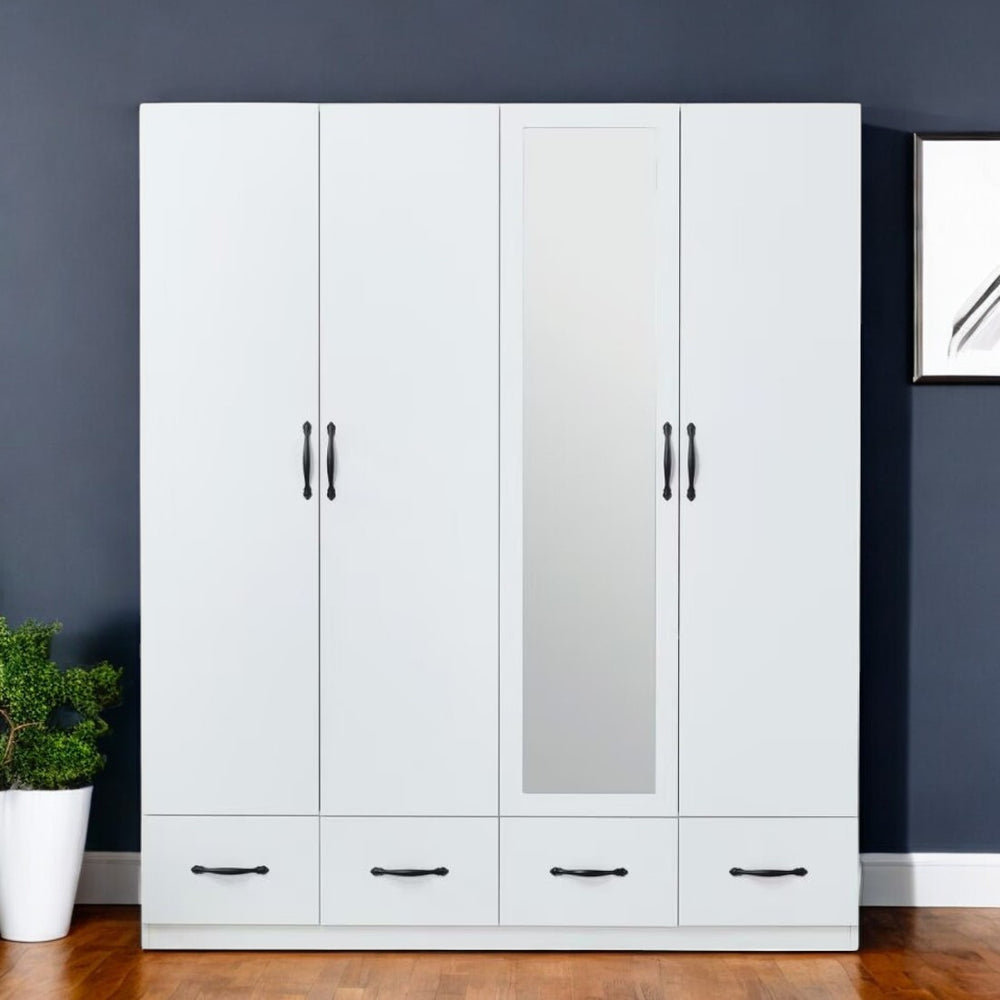 Homeroots 74" White Mirrored Combo Dresser With Four Doors & Drawers - Stylish Storage Solution For Any Room  Manufactured Wood 569292