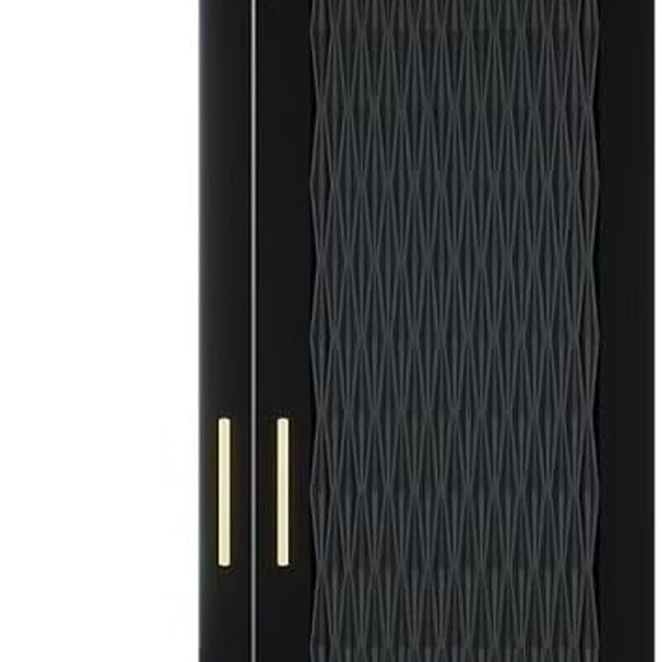 Homeroots 71" Modern Black Carved Geometric Two-door Dresser With Mirrored Finish And Ample Storage Space  Manufactured Wood 569293