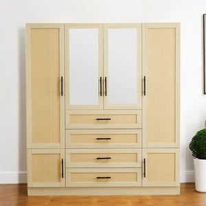 Homeroots 70" Natural Wood & Rattan Six-door Combo Dresser With Four Drawers For Stylish Storage Solutions  Manufactured Wood 569294