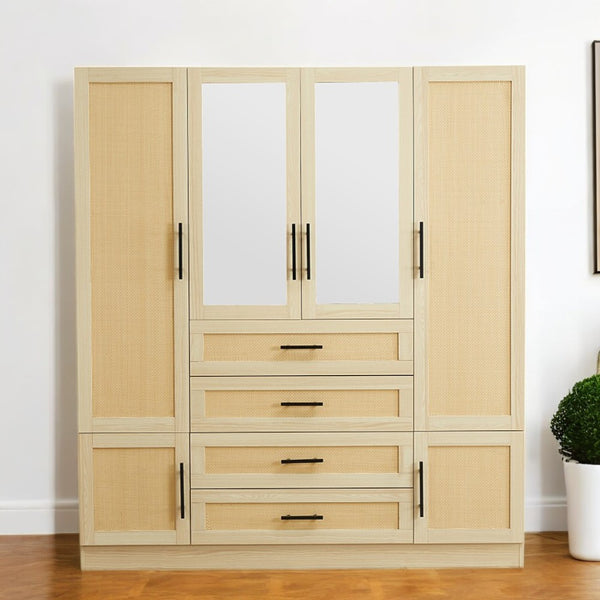 Homeroots 70" Natural Wood & Rattan Six-door Combo Dresser With Four Drawers For Stylish Storage Solutions  Manufactured Wood 569294