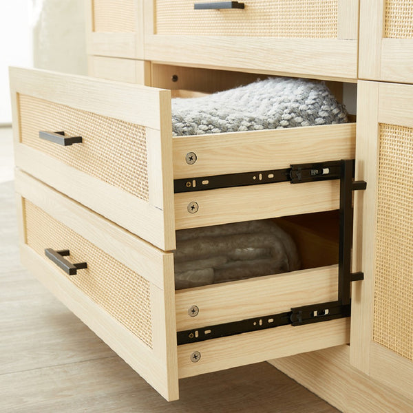 Homeroots 70" Natural Wood & Rattan Six-door Combo Dresser With Four Drawers For Stylish Storage Solutions  Manufactured Wood 569294