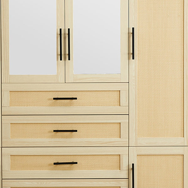 Homeroots 70" Natural Wood & Rattan Six-door Combo Dresser With Four Drawers For Stylish Storage Solutions  Manufactured Wood 569294