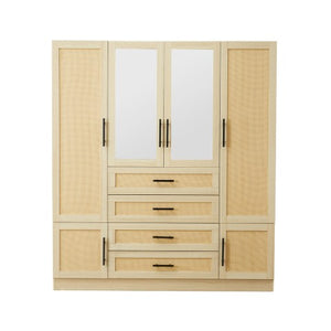 Homeroots 70" Natural Wood & Rattan Six-door Combo Dresser With Four Drawers For Stylish Storage Solutions  Manufactured Wood 569294