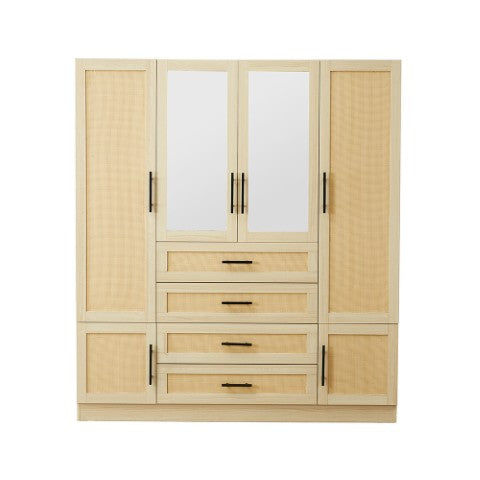 Homeroots 70" Natural Wood & Rattan Six-door Combo Dresser With Four Drawers For Stylish Storage Solutions  Manufactured Wood 569294