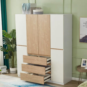 Homeroots 75" White And Natural Six-door Combo Dresser With Three Easy-open Drawers For Stylish Storage Solutions  Manufactured Wood 569295