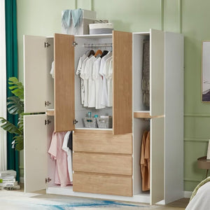 Homeroots 75" White And Natural Six-door Combo Dresser With Three Easy-open Drawers For Stylish Storage Solutions  Manufactured Wood 569295