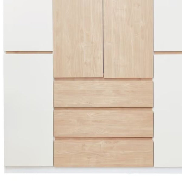 Homeroots 75" White And Natural Six-door Combo Dresser With Three Easy-open Drawers For Stylish Storage Solutions  Manufactured Wood 569295