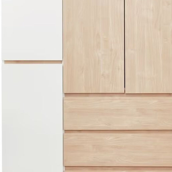 Homeroots 75" White And Natural Six-door Combo Dresser With Three Easy-open Drawers For Stylish Storage Solutions  Manufactured Wood 569295