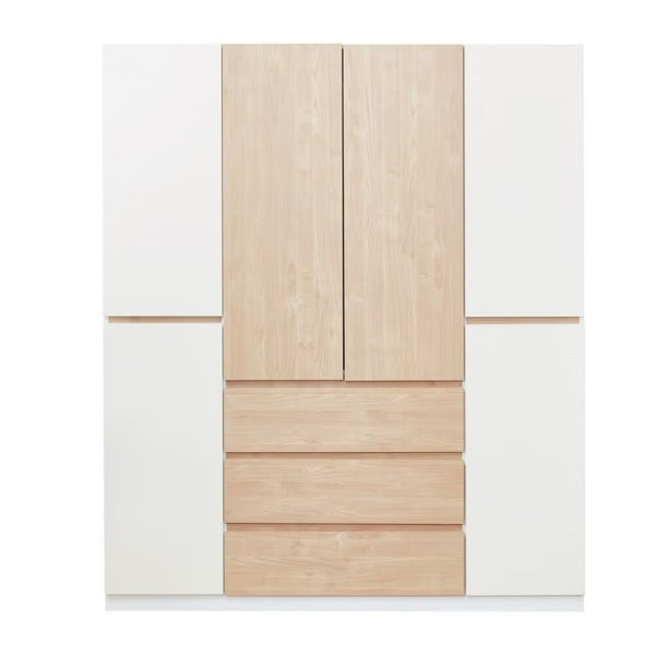 HomeRoots 75" White and Natural Combo Dresser – Modern Six-Door, Three-Drawer Storage Solution for Stylish Bedrooms 569295