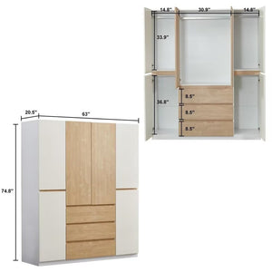 Homeroots 75" White And Natural Six-door Combo Dresser With Three Easy-open Drawers For Stylish Storage Solutions  Manufactured Wood 569295