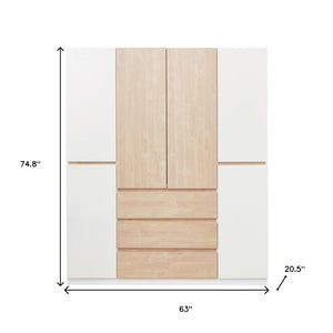 Homeroots 75" White And Natural Six-door Combo Dresser With Three Easy-open Drawers For Stylish Storage Solutions  Manufactured Wood 569295