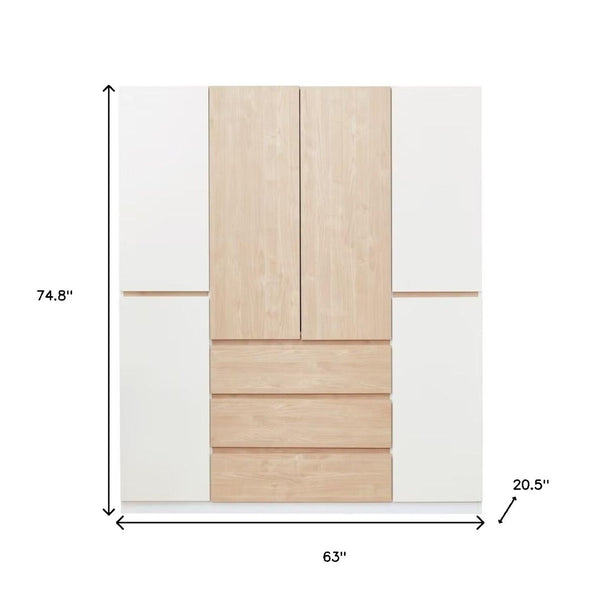Homeroots 75" White And Natural Six-door Combo Dresser With Three Easy-open Drawers For Stylish Storage Solutions  Manufactured Wood 569295