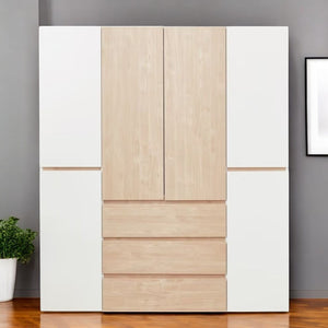 Homeroots 75" White And Natural Six-door Combo Dresser With Three Easy-open Drawers For Stylish Storage Solutions  Manufactured Wood 569295