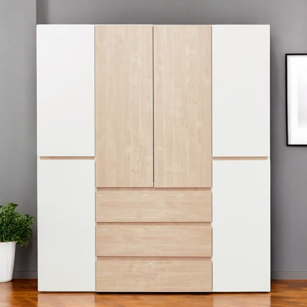 Homeroots 75" White And Natural Six-door Combo Dresser With Three Easy-open Drawers For Stylish Storage Solutions  Manufactured Wood 569295