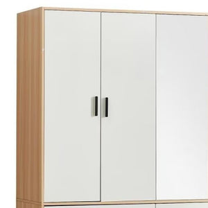 Homeroots 71" Elegant White & Natural Mirrored Combo Dresser With 3 Doors & 3 Drawers For Stylish Storage  Manufactured Wood 569299