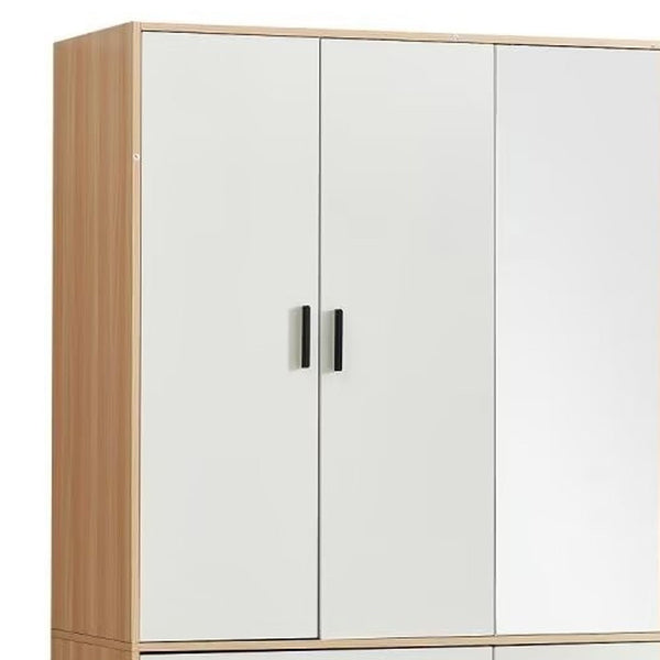 Homeroots 71" Elegant White & Natural Mirrored Combo Dresser With 3 Doors & 3 Drawers For Stylish Storage  Manufactured Wood 569299