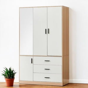 Homeroots 71" Elegant White & Natural Mirrored Combo Dresser With 3 Doors & 3 Drawers For Stylish Storage  Manufactured Wood 569299