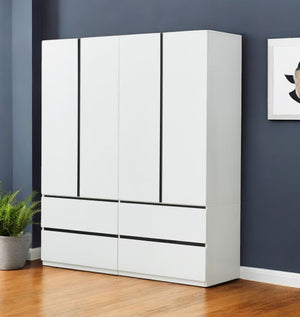 Homeroots 74" Stylish White And Black Combo Dresser With Four Doors And Drawers For Modern Bedroom Storage  Manufactured Wood 569301