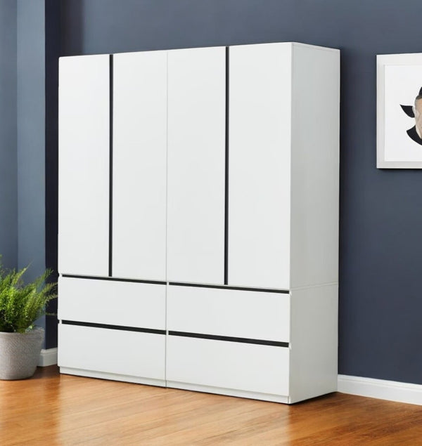 Homeroots 74" Stylish White And Black Combo Dresser With Four Doors And Drawers For Modern Bedroom Storage  Manufactured Wood 569301