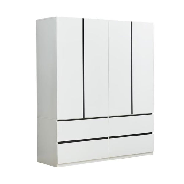 HomeRoots 74" White and Black Combo Dresser - Modern Four-Door, Four-Drawer Storage Unit for Stylish Bedrooms 569301