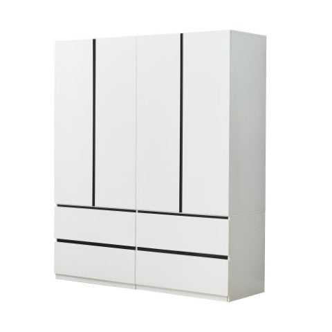 Homeroots 74" Stylish White And Black Combo Dresser With Four Doors And Drawers For Modern Bedroom Storage  Manufactured Wood 569301