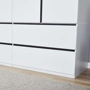 Homeroots 74" Stylish White And Black Combo Dresser With Four Doors And Drawers For Modern Bedroom Storage  Manufactured Wood 569301