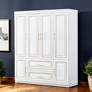 Homeroots 79" Glamorous Gold And White Six Door Two Drawer Combo Dresser For Stylish Bedroom Storage Solutions  Manufactured Wood 569302