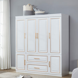 Homeroots 79" Glamorous Gold And White Six Door Two Drawer Combo Dresser For Stylish Bedroom Storage Solutions  Manufactured Wood 569302