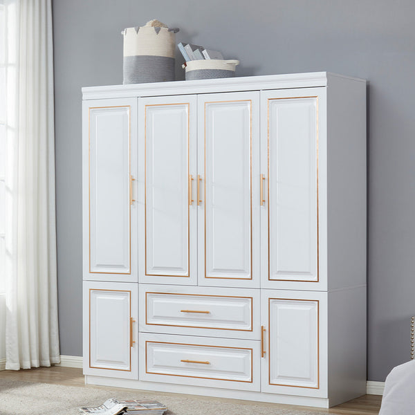 Homeroots 79" Glamorous Gold And White Six Door Two Drawer Combo Dresser For Stylish Bedroom Storage Solutions  Manufactured Wood 569302