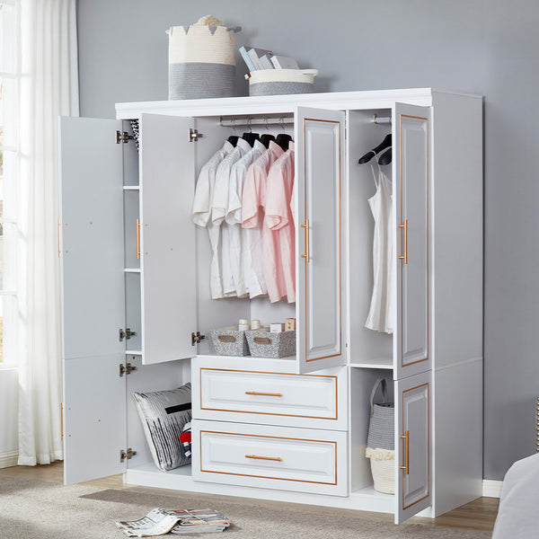 Homeroots 79" Glamorous Gold And White Six Door Two Drawer Combo Dresser For Stylish Bedroom Storage Solutions  Manufactured Wood 569302