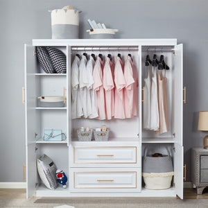 Homeroots 79" Glamorous Gold And White Six Door Two Drawer Combo Dresser For Stylish Bedroom Storage Solutions  Manufactured Wood 569302