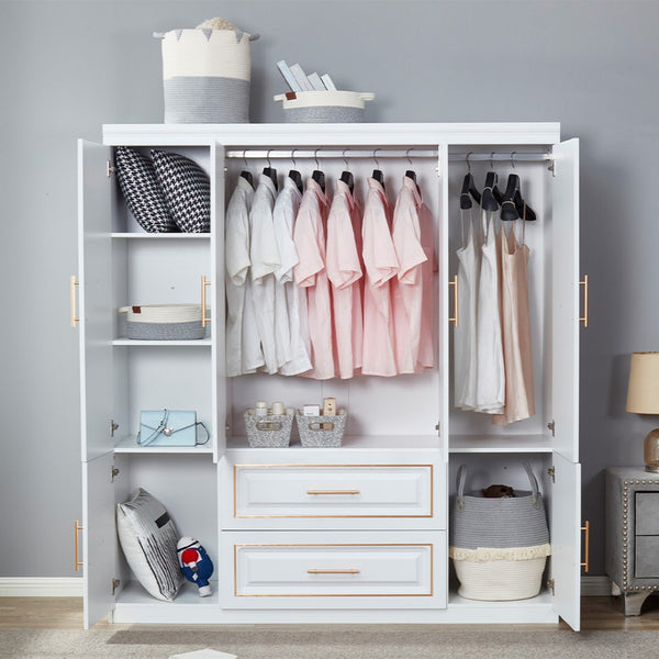 Homeroots 79" Glamorous Gold And White Six Door Two Drawer Combo Dresser For Stylish Bedroom Storage Solutions  Manufactured Wood 569302