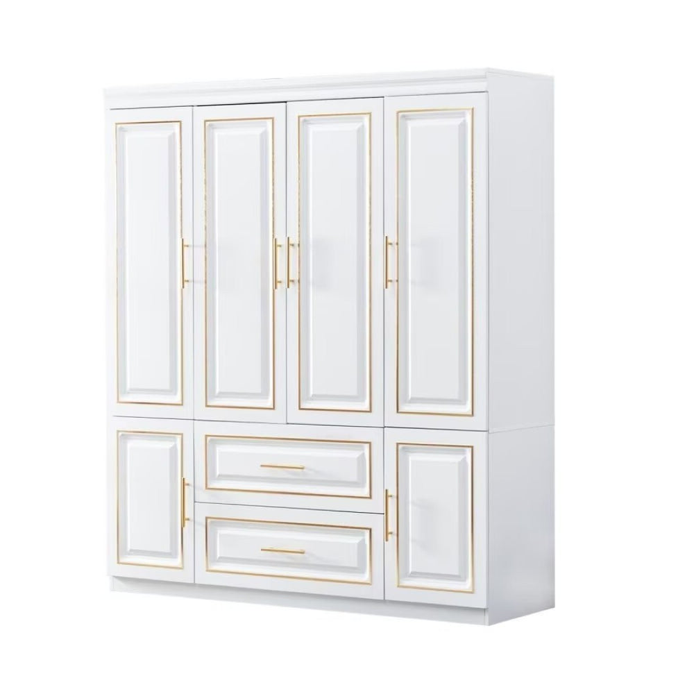 HomeRoots 79" Glamorous Gold and White Combo Dresser with 6 Doors, 2 Drawers for Stylish Storage Solutions 569302