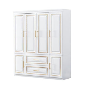 HomeRoots 79" Glamorous Gold and White Combo Dresser with 6 Doors, 2 Drawers for Stylish Storage Solutions 569302