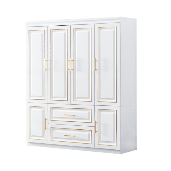 HomeRoots 79" Glamorous Gold and White Combo Dresser with 6 Doors, 2 Drawers for Stylish Storage Solutions 569302