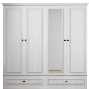 Homeroots 71" Elegant White Carved Geometric Mirrored Combo Dresser With Four Doors And Drawers For Storage  Manufactured Wood 569303