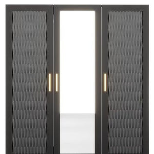 Homeroots 71" Stylish Black Carved Geometric Mirrored Combo Dresser With Four Drawers And Three Doors  Manufactured Wood 569304