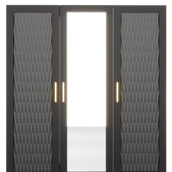 Homeroots 71" Stylish Black Carved Geometric Mirrored Combo Dresser With Four Drawers And Three Doors  Manufactured Wood 569304