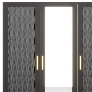 Homeroots 71" Stylish Black Carved Geometric Mirrored Combo Dresser With Four Drawers And Three Doors  Manufactured Wood 569304