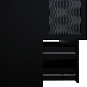 Homeroots 71" Stylish Black Carved Geometric Mirrored Combo Dresser With Four Drawers And Three Doors  Manufactured Wood 569304