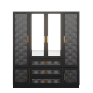Homeroots 71" Striking Black, Gray & Gold Geometric Mirrored Combo Dresser With 6 Doors & 3 Drawers For Storage  Manufactured Wood 569305