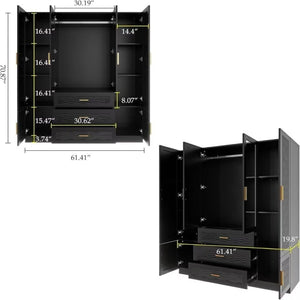 Homeroots 71" Striking Black, Gray & Gold Geometric Mirrored Combo Dresser With 6 Doors & 3 Drawers For Storage  Manufactured Wood 569305