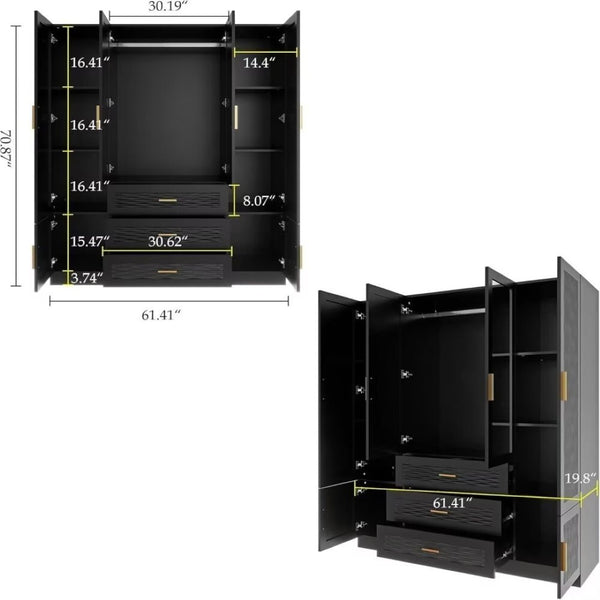 Homeroots 71" Striking Black, Gray & Gold Geometric Mirrored Combo Dresser With 6 Doors & 3 Drawers For Storage  Manufactured Wood 569305