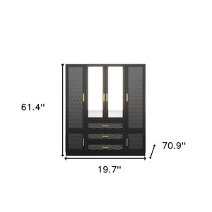 Homeroots 71" Striking Black, Gray & Gold Geometric Mirrored Combo Dresser With 6 Doors & 3 Drawers For Storage  Manufactured Wood 569305